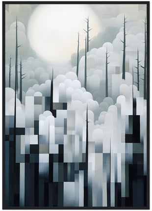 Mystical Fusion: Misty Forest Painting with Harmonious Geometric Interplay