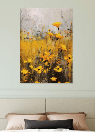 Yellow flower in field painting poster