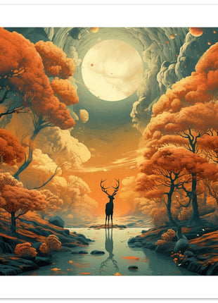 Paysage d'automne de cerfs - Affiche d'automne