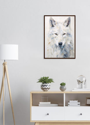 White wolf poster with geometric shapes - Premium Matte Paper Wooden Framed Poster