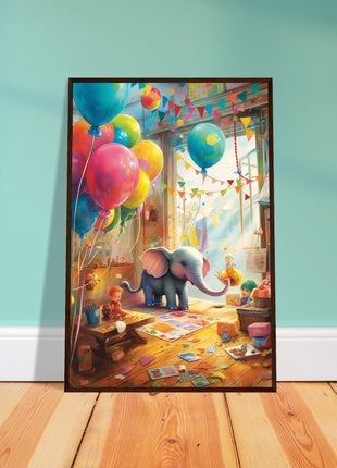 Elephant in playroom kids poster