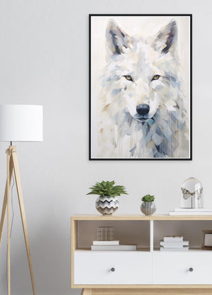 White wolf poster with geometric shapes - Premium Matte Paper Wooden Framed Poster