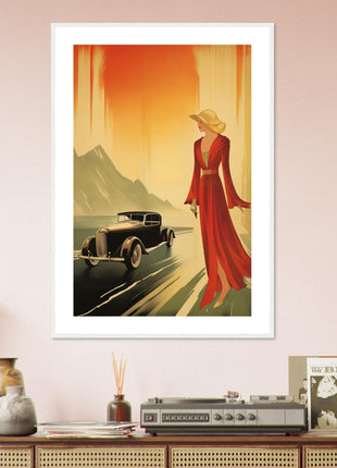 Retro-Dame und Auto-Poster