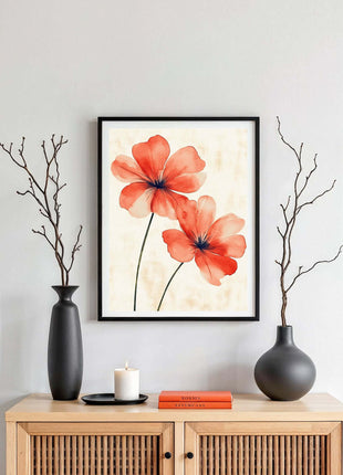 Vibrant Red Blossoms Watercolor Art Print