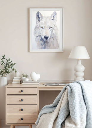 White wolf geometric poster