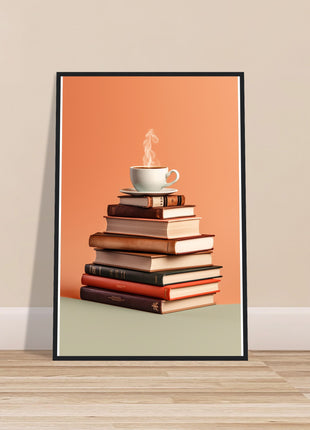 Coffee on stack of books poster