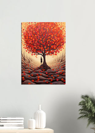 Red fall tree drawing poster