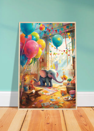 Elephant in playroom kids poster