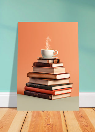 Coffee on stack of books poster