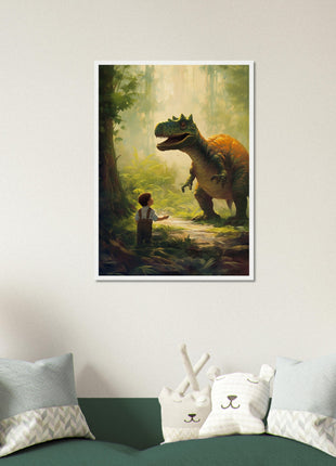 Póster dinosaurio y niño