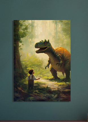 Póster dinosaurio y niño