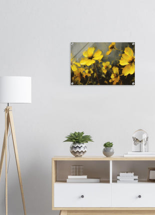 Yellow spring flowers on darker background poster