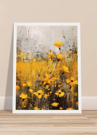 Yellow flower in field painting poster