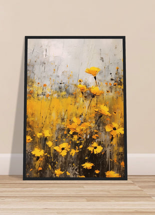 Yellow flower in field painting poster