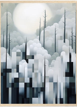 Mystical Fusion: Misty Forest Painting with Harmonious Geometric Interplay