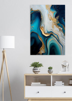 Gold and blue marble swirl poster - Aluminum Print