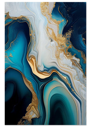 Gold and blue marble swirl poster - Aluminum Print