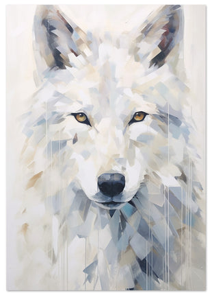 White wolf poster with geometric shapes