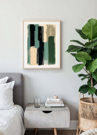 Abstract Green & Black Brushstrokes Art Print – Modern Minimalist Wall Decor