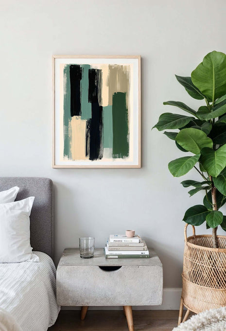 Abstract Green & Black Brushstrokes Art Print – Modern Minimalist Wall Decor