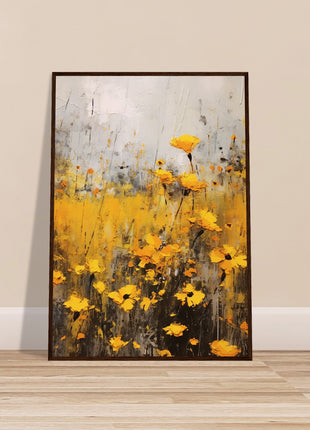 Yellow flower in field painting poster