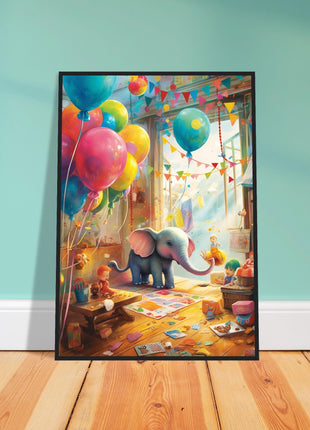 Elephant in playroom kids poster