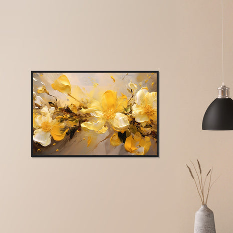 Golden Floral Elegance – Abstract Flower Art Print