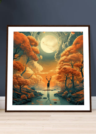 Deer fall landscape - Fall poster