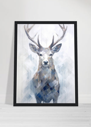 Deer in the mist with geometric blend poster