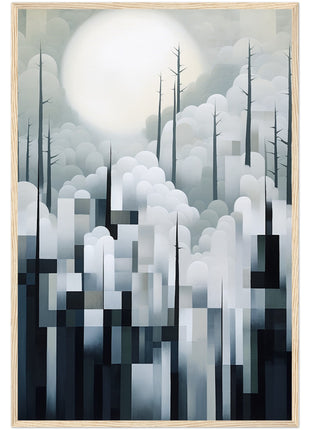 Mystical Fusion: Misty Forest Painting with Harmonious Geometric Interplay