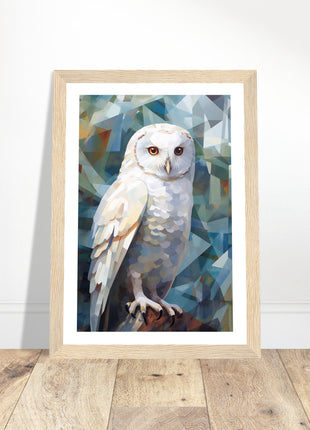 Geometric Harmony: Striking White Owl Poster with Artistic Flair