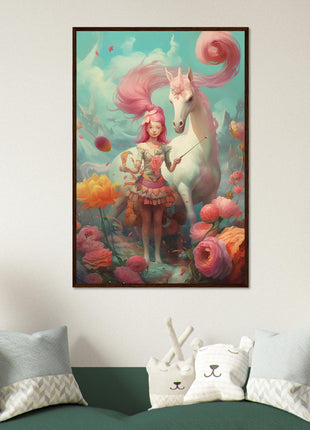 Póster Niña con su unicornio.