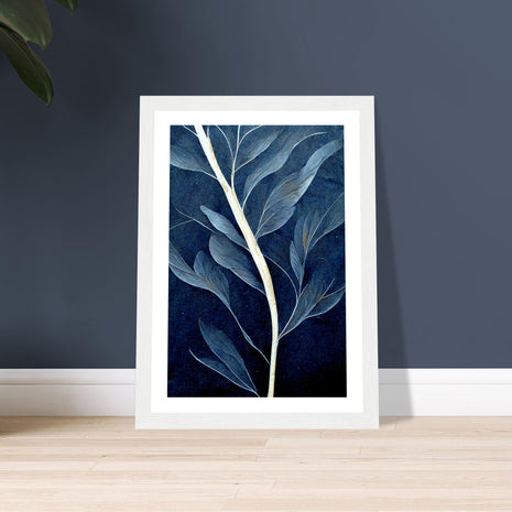 Elegant Dark Blue Leaf Art Print