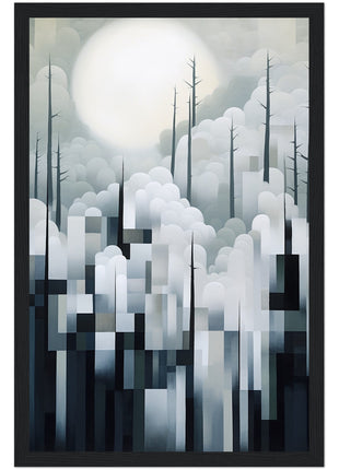 Mystical Fusion: Misty Forest Painting with Harmonious Geometric Interplay