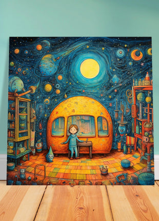 Póster de habitación espacial para niños.