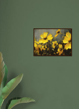 Yellow spring flowers on darker background poster