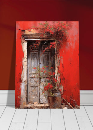 Red rustic entrance poster