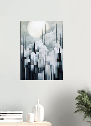 Mystical Fusion: Misty Forest Painting with Harmonious Geometric Interplay