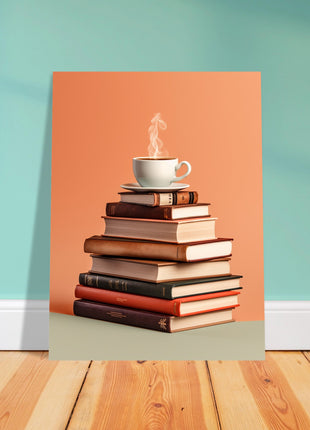 Coffee on stack of books poster