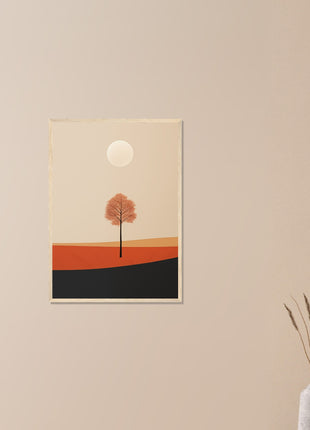 Cartel de paisaje de sol de otoño.