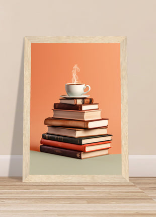 Coffee on stack of books poster