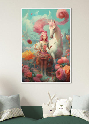 Póster Niña con su unicornio.