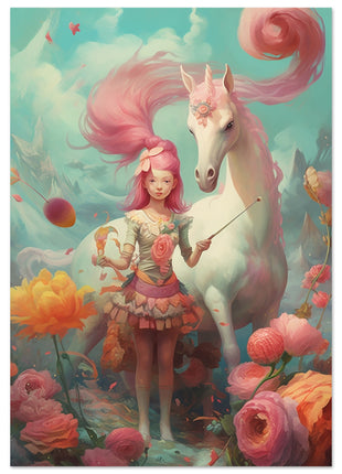 Fille avec son affiche licorne