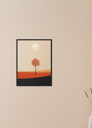 Cartel de paisaje de sol de otoño.