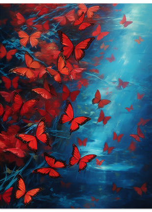 Póster mariposa roja y azul.