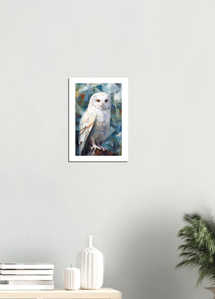 Geometric Harmony: Striking White Owl Poster with Artistic Flair