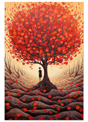 Red fall tree drawing poster