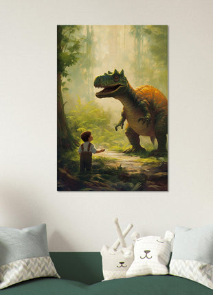 Póster dinosaurio y niño