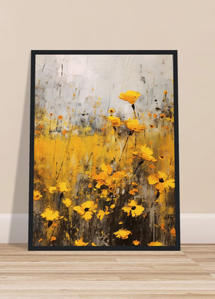 Yellow flower in field painting poster