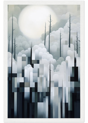 Mystical Fusion: Misty Forest Painting with Harmonious Geometric Interplay